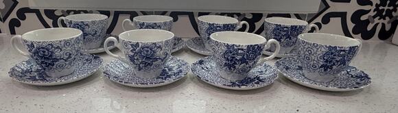 Johnson Brothers Other - Set of 8 Johnson Brothers 'Lotus' Cup And Saucer- Blue Design